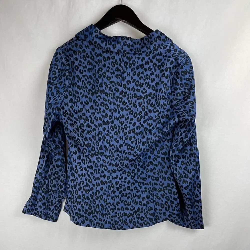 Blue leopard Print Blazer Skirt Set blue black